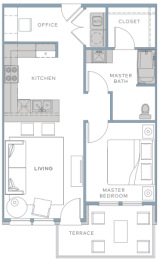 a floor plan of a small apartment with a bedroom and a living room