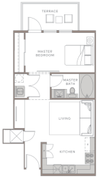 a floor plan of a small apartment with a bathroom and a bedroom
