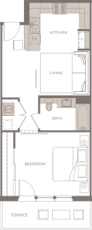 a floor plan of a small house with a bedroom and a living room