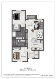 the agent floor plan  2 bedroom with 2 baths