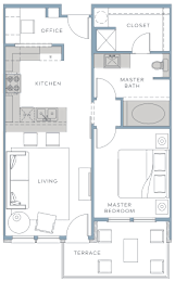 a floor plan of a small apartment with a bedroom and a bathroom