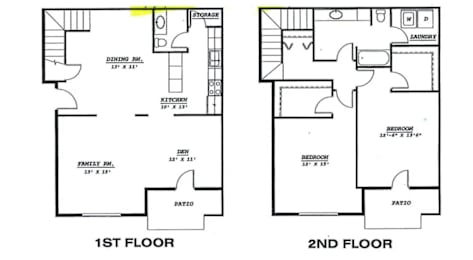the second floor floor plan of a town house with two bedrooms and two bathrooms