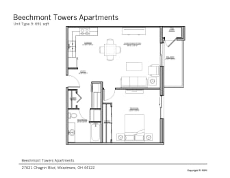  Floor Plan 1 Bedroom 1 Bath Lux
