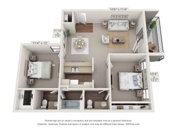 2 bed 1 bath floorplan at The Biltmore, Texas, 75231