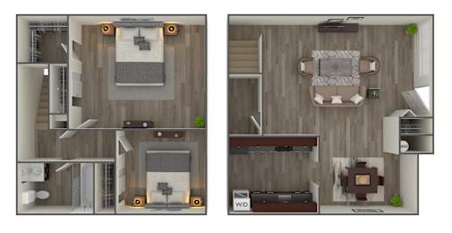 2 Bed Floor Plan at Franklin Square Townhomes, Philadelphia, 19152