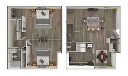 2 Bedroom Floor Plan at Franklin Square Townhomes, Philadelphia, PA