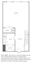 A diagram of a rental apartment with a disclaimer at the bottom.