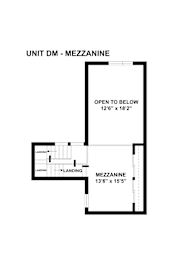 A floor plan for a unit named Mezzanine shows a second story landing with two doors.