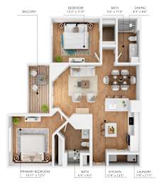 A diagram of a house layout with labeled rooms such as bedroom, bath, and dining.