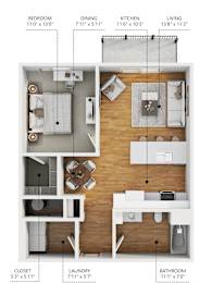 A diagram of a house showing the dimensions of each room.