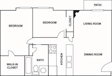 A black and white diagram of a house layout with labeled rooms.