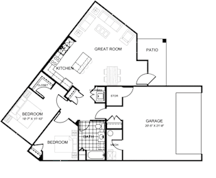 A black and white floor plan of a house with labeled rooms.