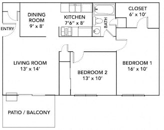 2 bed 1 bath B at Sutton Hill Apartments, Des Moines, IA