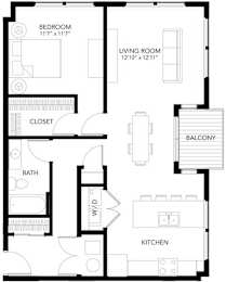 A6 1Bed 1Bath at Vue Apartments, Des Moines, IA