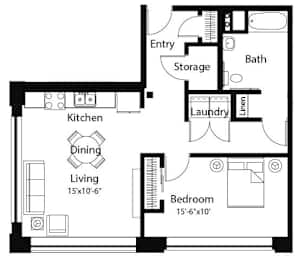 A15 1Bed 1Bath at Spaulding Lofts Apartments, Iowa, 50112