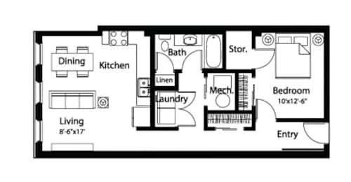 A3 1Bed 1Bath at Spaulding Lofts Apartments, Iowa, 50112