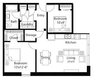 B4 2Bed 1Bath at Spaulding Lofts Apartments, Grinnell, Iowa