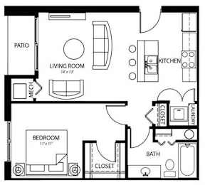 A3 1Bed 1Bath at Melbourne Apartments, Des Moines, IA,  50320