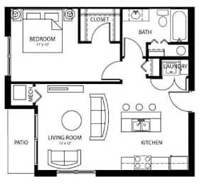 A5 1Bed 1Bath at Melbourne Apartments, Des Moines, IA