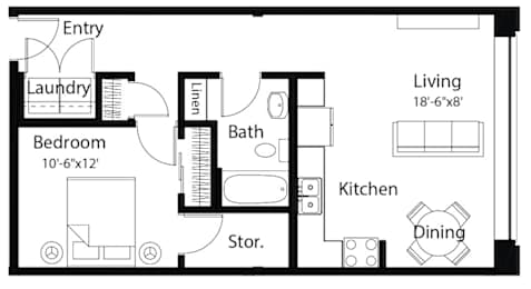 A10 1Bed 1Bath at Spaulding Lofts Apartments, Iowa, 50112