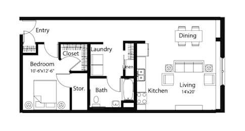 A7 1Bed 1Bath at Spaulding Lofts Apartments, Grinnell, IA
