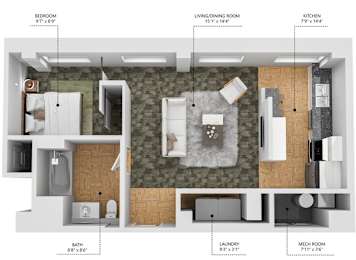 A3 1Bed 1Bath at The Des Moines Building Apartments, Des Moines, IA
