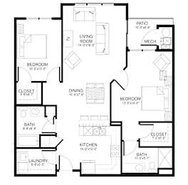 A black and white image of a floor plan for a house.