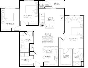A black and white image of a floor plan for a house.