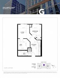 Floor plan for a suite in a building at 239 Albert Street, Waterloo, Ontario.