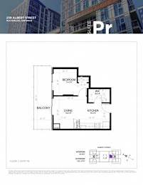Floor plan for a suite at 239 Albert Street, Waterloo, Ontario.