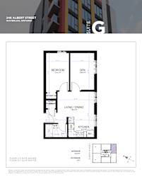 A floor plan for a suite at 246 Albert Street in Waterloo, Ontario.