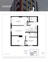 A floor plan for a 2 bedroom suite at 246 Albert Street in Waterloo, Ontario.