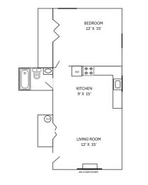 floor plan of a 1 bedroom 1 bathroom unit