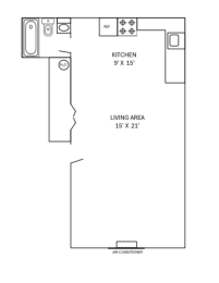 floor plan of a studio unit with 1 bathroom