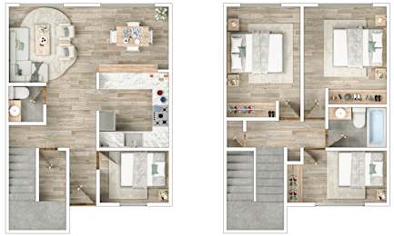 A floor plan of a two-bedroom apartment with a living room, kitchen, and bathroom.