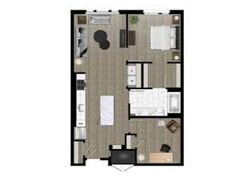 a floor plan of a room with a bedroom and a bathroom