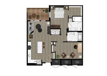 a floor plan of a room with a wood floor