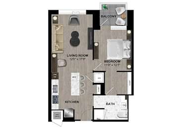 a floor plan of a bedroom with a bathroom and a living room