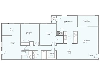 a floor plan of an apartment with blue floors and