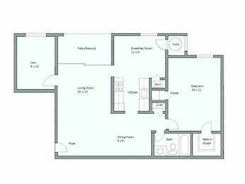 a floor plan of a unit with a bedroom and a living room