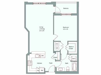a floor plan of a unit with a bedroom and a bathroom