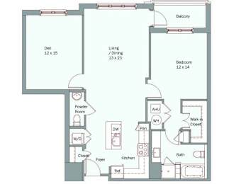 a floor plan of a unit with a bedroom and a bathroom