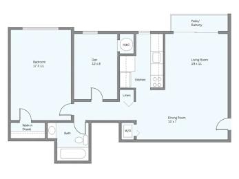 a floor plan of an apartment with a blue floor