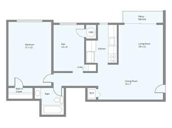 a floor plan of an apartment with a blue floor