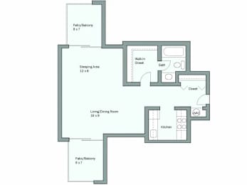 a floor plan of a house with a bedroom and a living room