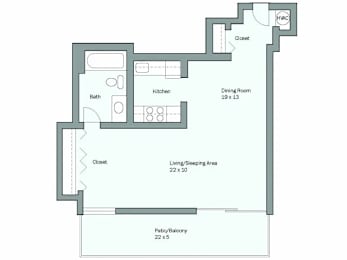 a floor plan of a house with a bedroom and a living room