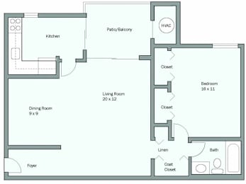 a floor plan of a unit with a bedroom and a living room