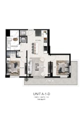 A diagram of a floor plan for a unit labeled A-1-D.