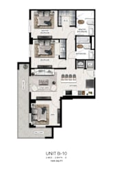 A floor plan of a 2-bedroom, 2-bathroom apartment.