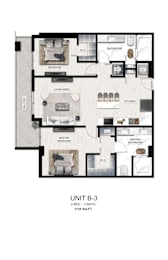 A floor plan of a 2 bedroom, 2 bathroom apartment.